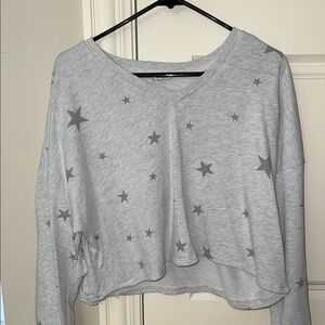 Dry Goods Gray Cropped Star Print Hoodie